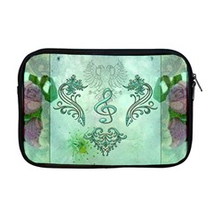 Music, Decorative Clef With Floral Elements Apple Macbook Pro 17  Zipper Case by FantasyWorld7