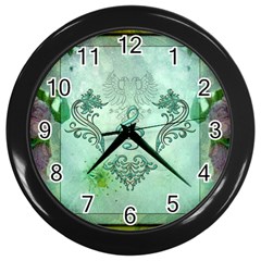 Music, Decorative Clef With Floral Elements Wall Clocks (black)