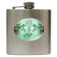 Music, Decorative Clef With Floral Elements Hip Flask (6 Oz) by FantasyWorld7