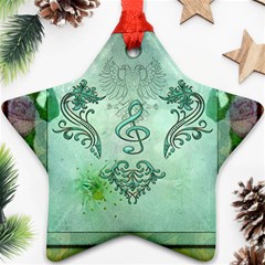 Music, Decorative Clef With Floral Elements Star Ornament (two Sides) by FantasyWorld7