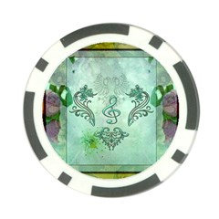 Music, Decorative Clef With Floral Elements Poker Chip Card Guard by FantasyWorld7