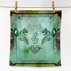 Music, Decorative Clef With Floral Elements Face Towel by FantasyWorld7