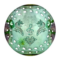 Music, Decorative Clef With Floral Elements Round Filigree Ornament (two Sides) by FantasyWorld7