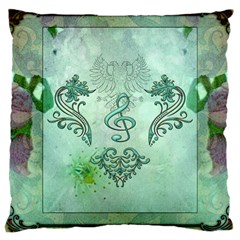 Music, Decorative Clef With Floral Elements Large Cushion Case (two Sides)