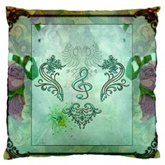 Music, Decorative Clef With Floral Elements Large Flano Cushion Case (two Sides) by FantasyWorld7