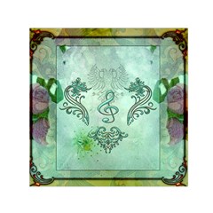 Music, Decorative Clef With Floral Elements Small Satin Scarf (square) 