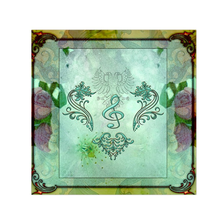 Music, Decorative Clef With Floral Elements Small Satin Scarf (Square) 