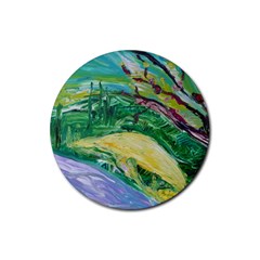 Yellow Boat And Coral Tree Rubber Round Coaster (4 Pack) 