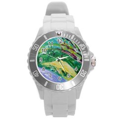 Yellow Boat And Coral Tree Round Plastic Sport Watch (l) by bestdesignintheworld