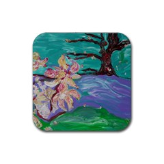 Magnolia By The River Bank Rubber Coaster (square)  by bestdesignintheworld