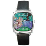 Magnolia By The River Bank Square Metal Watch Front