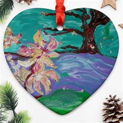 Magnolia By The River Bank Heart Ornament (two Sides) by bestdesignintheworld