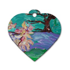 Magnolia By The River Bank Dog Tag Heart (one Side) by bestdesignintheworld