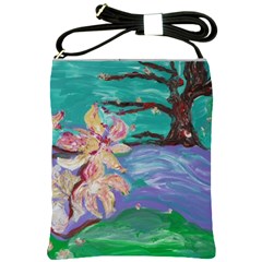 Magnolia By The River Bank Shoulder Sling Bags by bestdesignintheworld