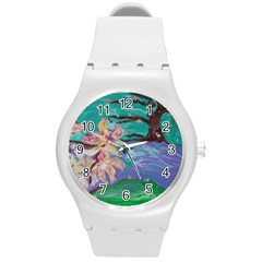 Magnolia By The River Bank Round Plastic Sport Watch (m) by bestdesignintheworld