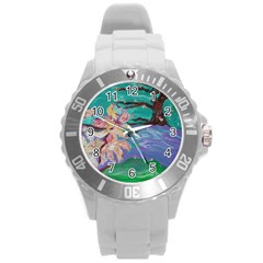 Magnolia By The River Bank Round Plastic Sport Watch (l) by bestdesignintheworld