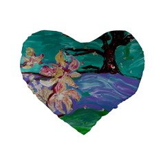 Magnolia By The River Bank Standard 16  Premium Flano Heart Shape Cushions by bestdesignintheworld