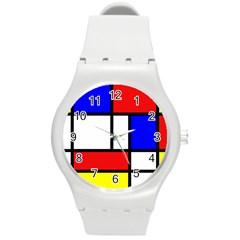 Piet Mondrian Mondriaan Style Round Plastic Sport Watch (m) by yoursparklingshop