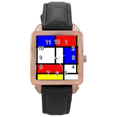 Piet Mondrian Mondriaan Style Rose Gold Leather Watch  by yoursparklingshop