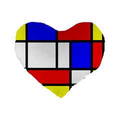 Piet Mondrian Mondriaan Style Standard 16  Premium Flano Heart Shape Cushions by yoursparklingshop