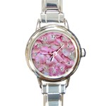 Romantic Pink Rose Petals Floral  Round Italian Charm Watch Front