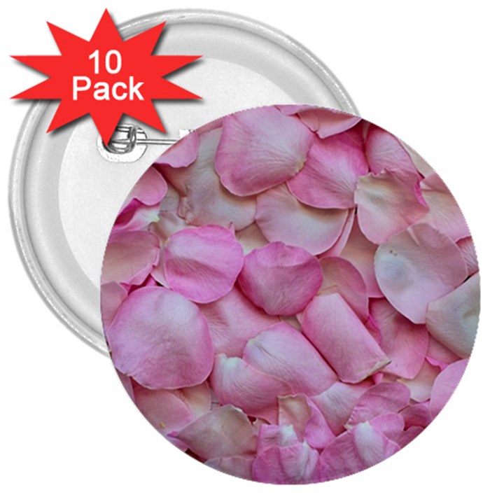 Romantic Pink Rose Petals Floral  3  Buttons (10 pack) 