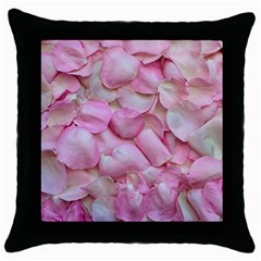 Romantic Pink Rose Petals Floral  Throw Pillow Case (black) by yoursparklingshop