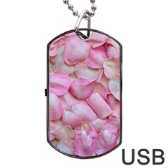 Romantic Pink Rose Petals Floral  Dog Tag Usb Flash (two Sides) by yoursparklingshop