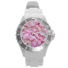 Romantic Pink Rose Petals Floral  Round Plastic Sport Watch (l) by yoursparklingshop