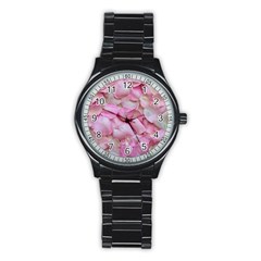 Romantic Pink Rose Petals Floral  Stainless Steel Round Watch by yoursparklingshop