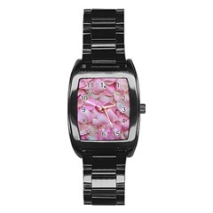 Romantic Pink Rose Petals Floral  Stainless Steel Barrel Watch by yoursparklingshop