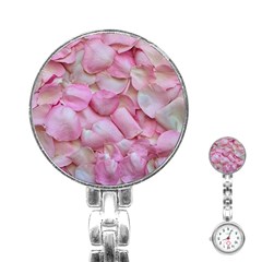 Romantic Pink Rose Petals Floral  Stainless Steel Nurses Watch by yoursparklingshop