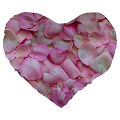 Romantic Pink Rose Petals Floral  Large 19  Premium Flano Heart Shape Cushions by yoursparklingshop