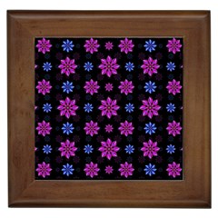 Stylized Dark Floral Pattern Framed Tiles by dflcprints