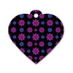 Stylized Dark Floral Pattern Dog Tag Heart (one Side) by dflcprints