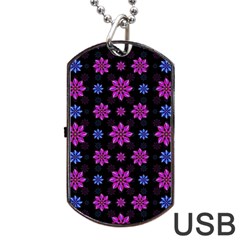 Stylized Dark Floral Pattern Dog Tag Usb Flash (one Side) by dflcprints