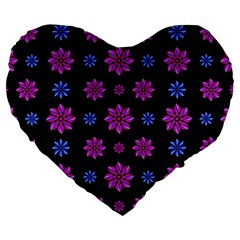 Stylized Dark Floral Pattern Large 19  Premium Heart Shape Cushions