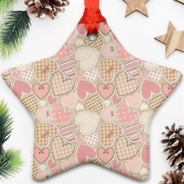 Cute Romantic Hearts Pattern Ornament (Star)