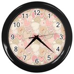 Cute Romantic Hearts Pattern Wall Clocks (Black) Front