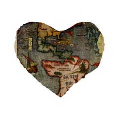 Vintage Map Standard 16  Premium Flano Heart Shape Cushions by ArtworkByPatrick