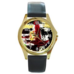 Collosium   Swards And Helmets 8 Round Gold Metal Watch by bestdesignintheworld