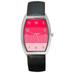 Pink Scarlet Gradient Stripes Pattern Barrel Style Metal Watch by yoursparklingshop