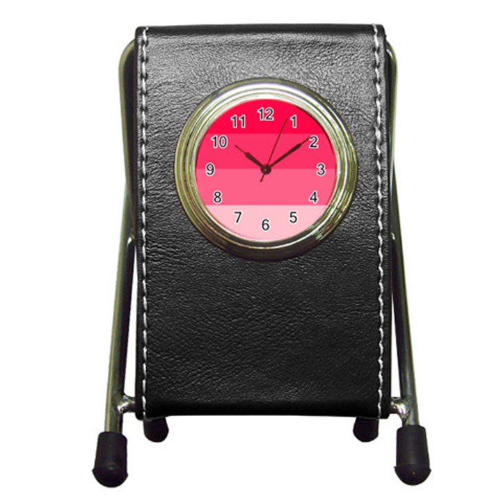 Pink Scarlet Gradient Stripes Pattern Pen Holder Desk Clocks