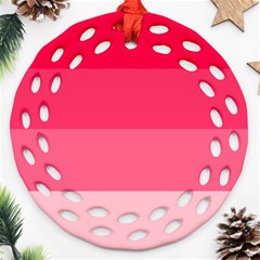 Pink Scarlet Gradient Stripes Pattern Round Filigree Ornament (two Sides)