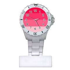 Pink Scarlet Gradient Stripes Pattern Plastic Nurses Watch by yoursparklingshop