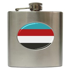 Dark Turquoise Deep Red Gray Elegant Striped Pattern Hip Flask (6 Oz) by yoursparklingshop