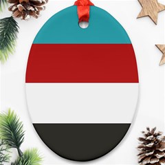 Dark Turquoise Deep Red Gray Elegant Striped Pattern Oval Ornament (two Sides) by yoursparklingshop