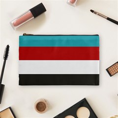 Dark Turquoise Deep Red Gray Elegant Striped Pattern Cosmetic Bag (medium)  by yoursparklingshop