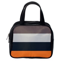 Orange Sand Charcoal Stripes Pattern Striped Elegant Classic Handbags (one Side) by yoursparklingshop