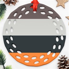 Orange Sand Charcoal Stripes Pattern Striped Elegant Ornament (round Filigree) by yoursparklingshop